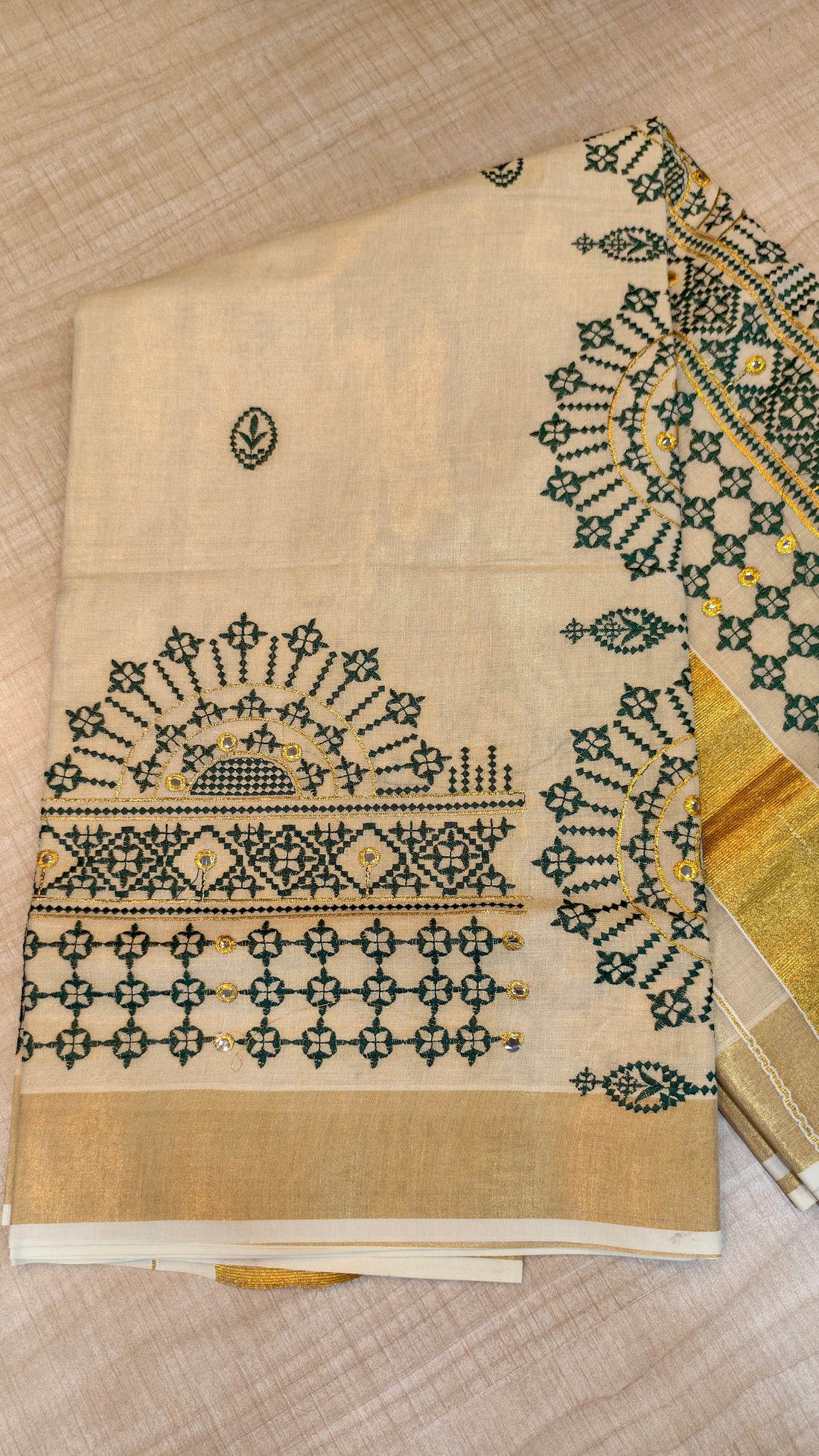 Tissue Kerala Saree | Green GS04
