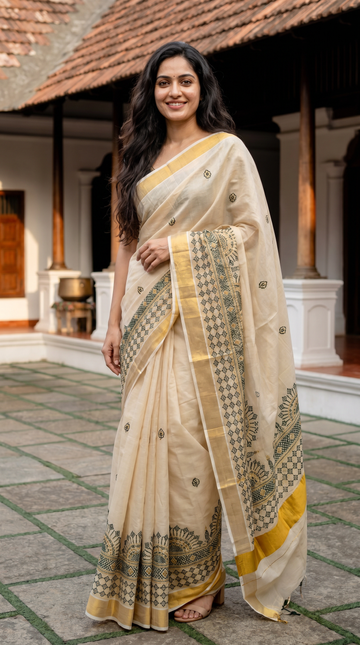 Tissue Kerala Saree | Green GS04