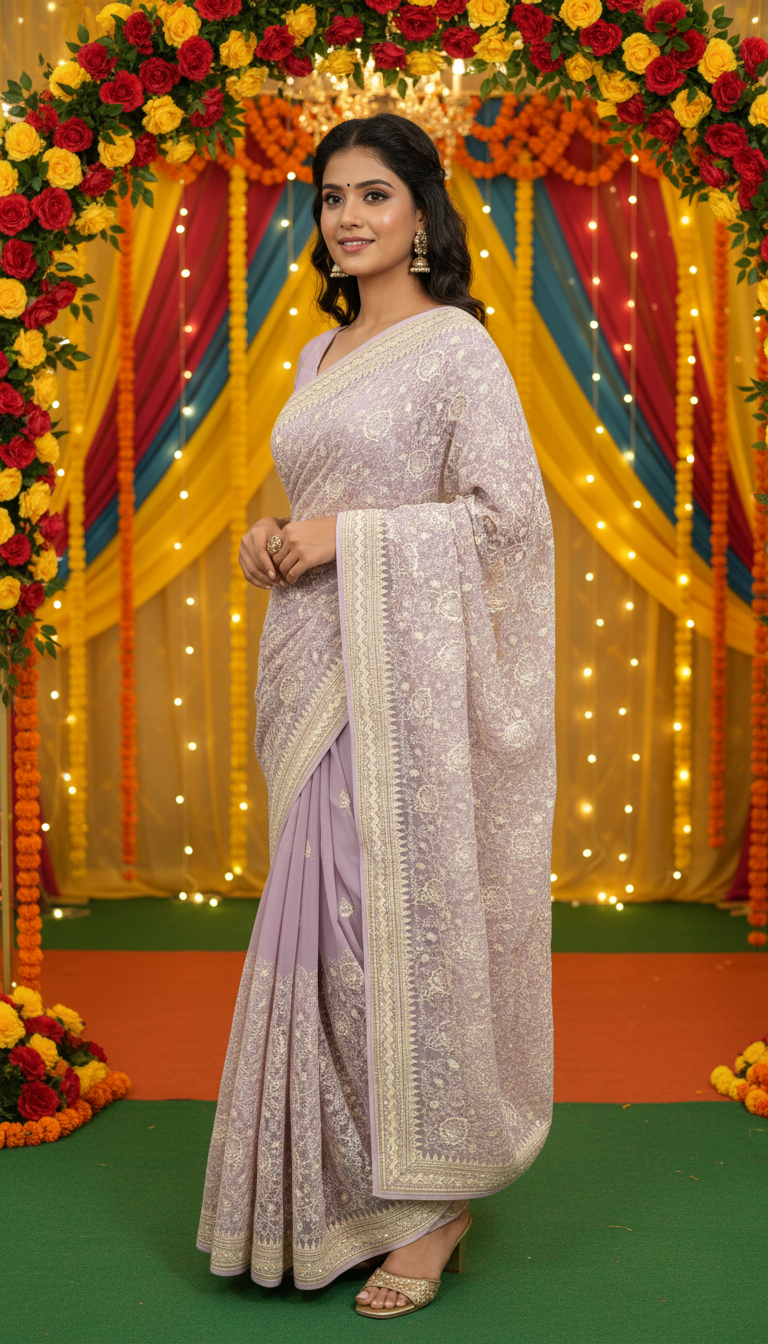 Georgette Chikenkari Saree | SSWA23