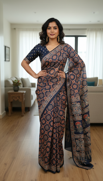 Semi Silk Ajrak Saree | AG109