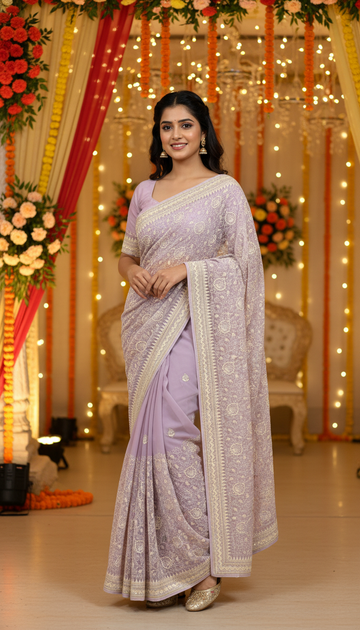 Georgette Chikenkari Saree | SSWA23